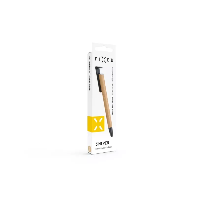 Esferográfica com stylus e suporte FIXED FIXPEN-BA Bamboo — caneta 3 em 1, stylus para ecrã tátil e suporte de mesa integrado