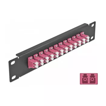 Patch panel de fibra ótica DeLOCK 10 polegadas 12 portas LC duplex violeta 1U preto