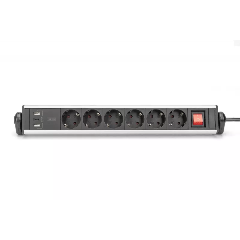 Digitus régua de tomadas de escritório 6 tomadas com 3 portas USB cabo de 1,5 m
