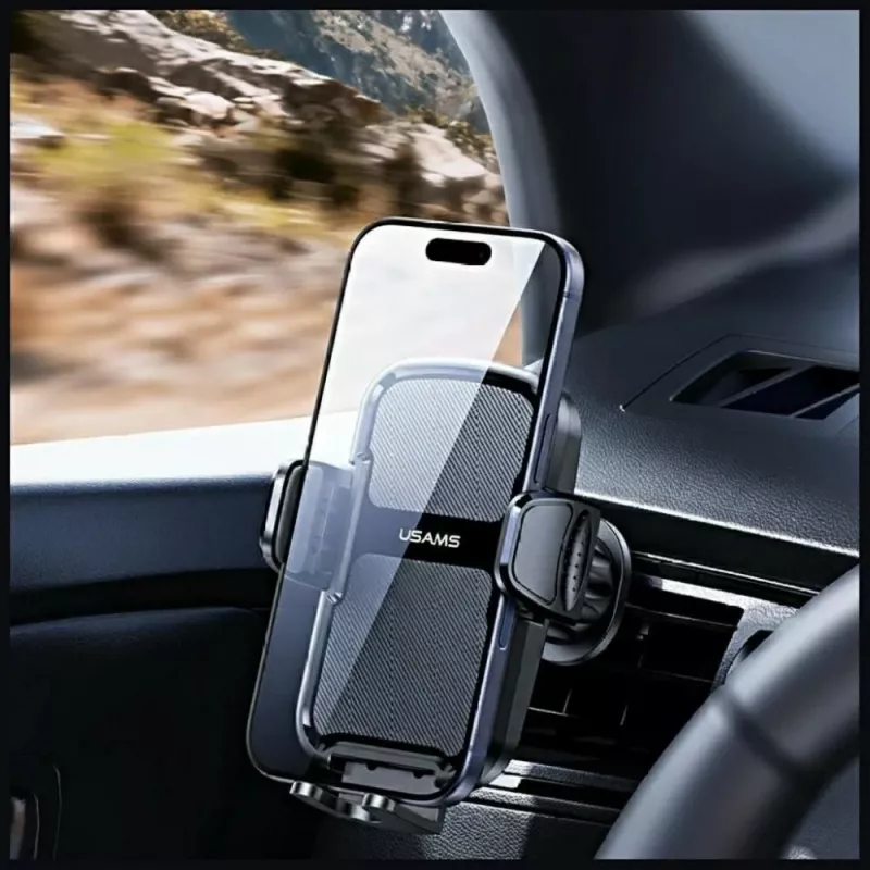 Suporte para automóvel usams ZJ085 preto — suporte para smartphone para veículo, pinça ajustável