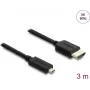 Cabo HDMI DELOCK 81692 — 3 m, HDMI Type-A (standard) para HDMI Type-D (micro), 48 Gbit/s, até 7680×4320, contactos dourados, preto