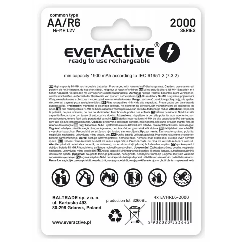 Pilha doméstica recarregável everActive EVHRL6-2000 pilha AA níquel-metal hidreto (NiMH)