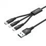Cabo USB Unitek C14049BK — USB-C para Micro-USB B/Lightning, USB 2.0, 1,2 m, preto