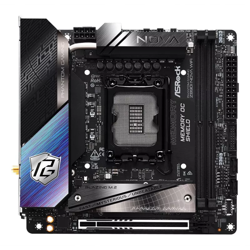 Motherboard ASRock Phantom Gaming Z890I Nova WiFi — Intel Z890, LGA 1851, Mini-ITX, DDR5, 2x M.2, Wi‑Fi 6E/7, LAN 5Gb, Thunderbolt