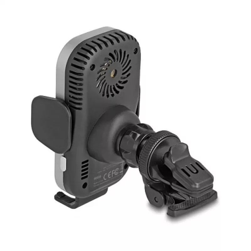 Suporte ativo para automóvel DELOCK 66939 para telemóveis — suporte com ventosa, preto/cinzento, compatível com carregamento sem fios
