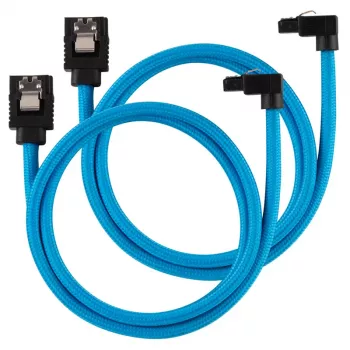 Cabo SATA com sleeve premium Corsair angular, azul 60 cm - pack de 2