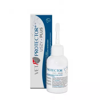Solução auricular JM Sante Vet Protector Uszy Plus 50 ml — cuidados auriculares para cães e gatos adultos, frasco de plástico