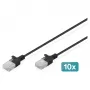Cabo de rede DIGITUS CAT 6 U-UTP fino, 0,5 m, preto, pack de 10