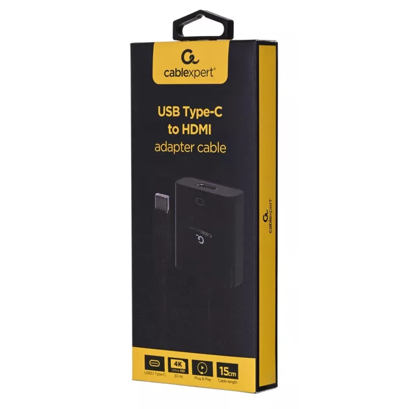 Adaptador USB Type-C para HDMI Gembird A-CM-HDMIF-03, USB 2.0/3.2 Gen2, 3840×2160@30Hz, preto