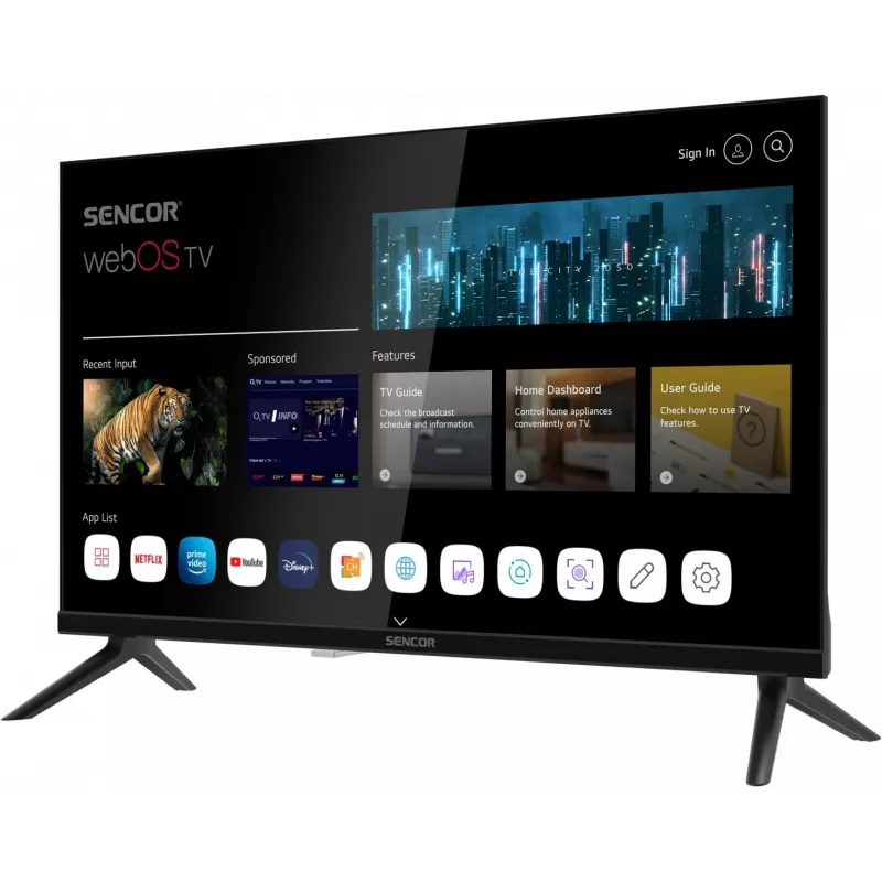 Televisor LED Smart 24 polegadas SENCOR SLE 24S830MB — resolução HD, classe de eficiência energética E