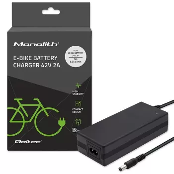 Carregador Qoltec 50760 para baterias de e-bike 36V | 42V | 2A | 5,5*2,1