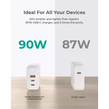 Carregador de parede ultrarrápido AUKEY PA-B6S branco Omni a Mix GaN