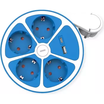Régua de tomadas de secretária ROLINE 4x+interruptor 1x A+ C CEE7/7 azul 3 m - régua de tomadas (19.07.2341)