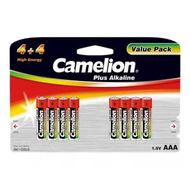 Pilhas alcalinas AAA (LR03) CAMELION 11044803 — pack de 8, descartáveis
