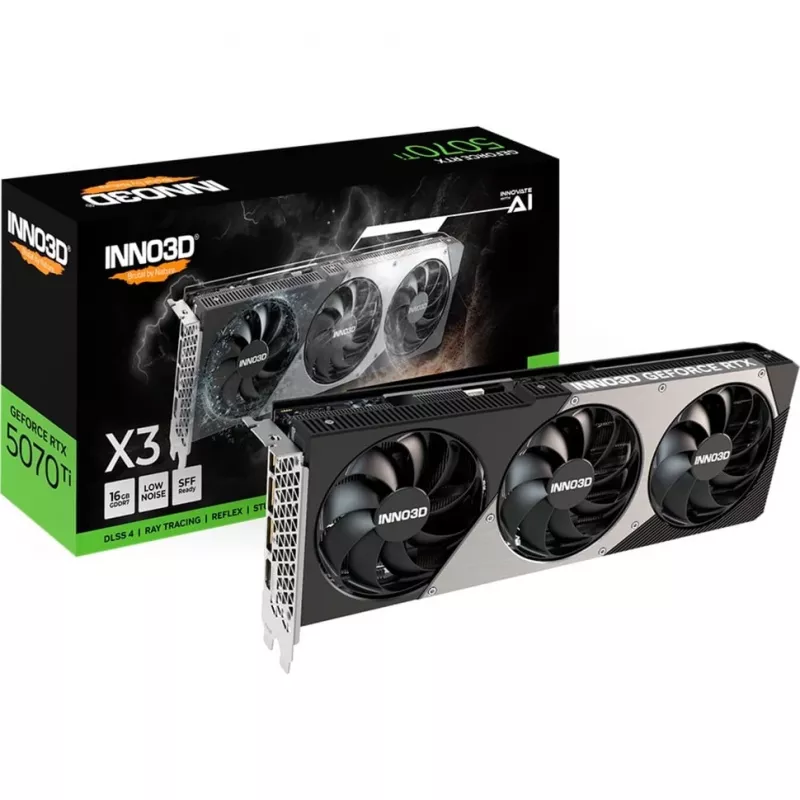 Placa gráfica Inno3D GeForce RTX 5070 Ti — 16 GB GDDR7, PCIe 5.0, 256 bits, 3xDP/1xHDMI