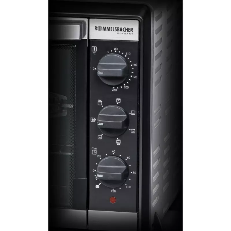 Mini-forno Rommelsbacher BG 1805/E aço inoxidável – 42 L, 80–230 °C, 7 modos, rotisserie