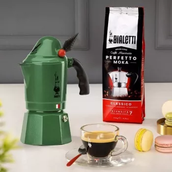 Cafeteira Moka BIALETTI Moka BREAK ALPINA — 3 chávenas, verde, alumínio, cabo de baquelite