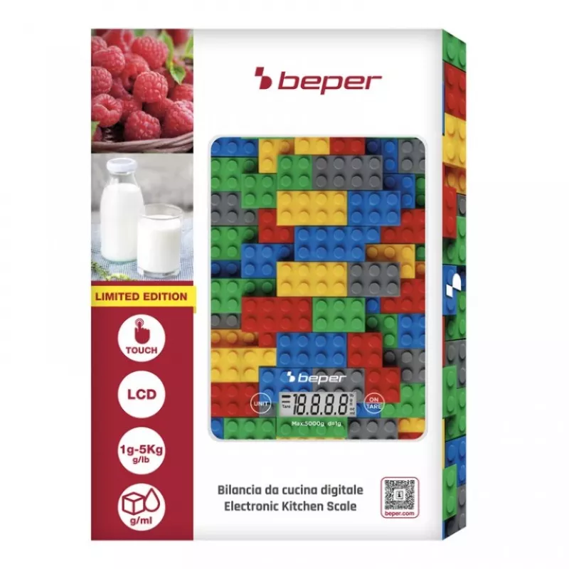 Balança de cozinha Beper P102BIL005 – digital, 5 kg, 1 g, pedras coloridas