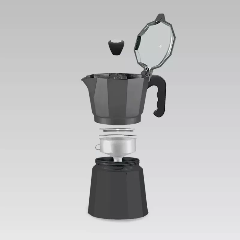 Cafeteira moka Maestro MR-1666-3-Preto, máquina de café manual em alumínio para 3 chávenas, 150 ml, preto