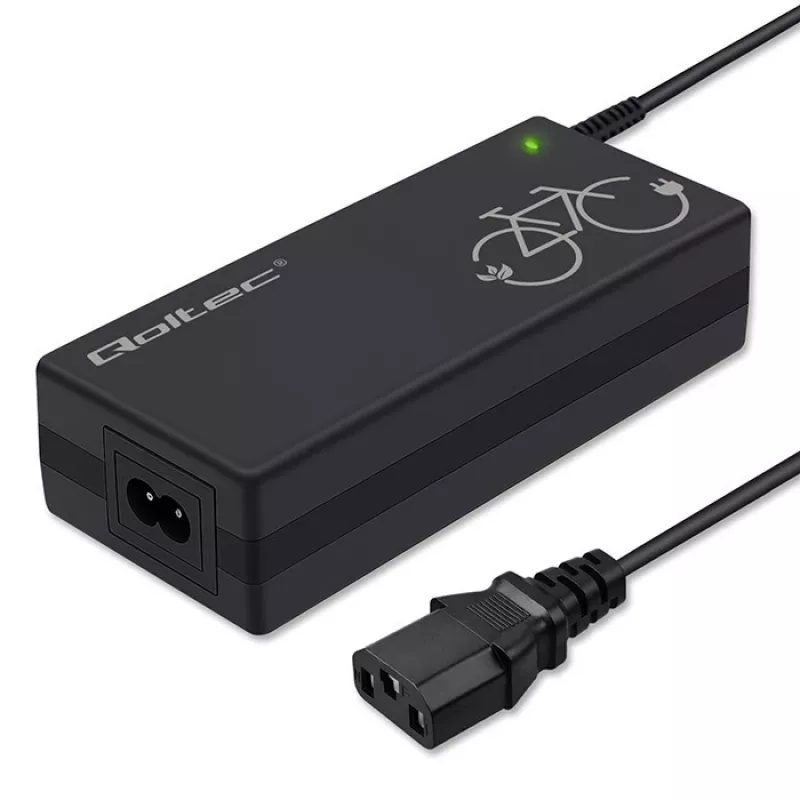 Carregador QOLTEC 36V–42V 2A com conector C14-IE de 3 polos para baterias de e-bike