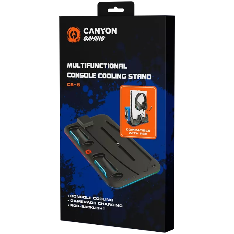 Suporte de arrefecimento CANYON CS-5 RGB para PS5 com função de carregamento, modelo CND-CSPS5B