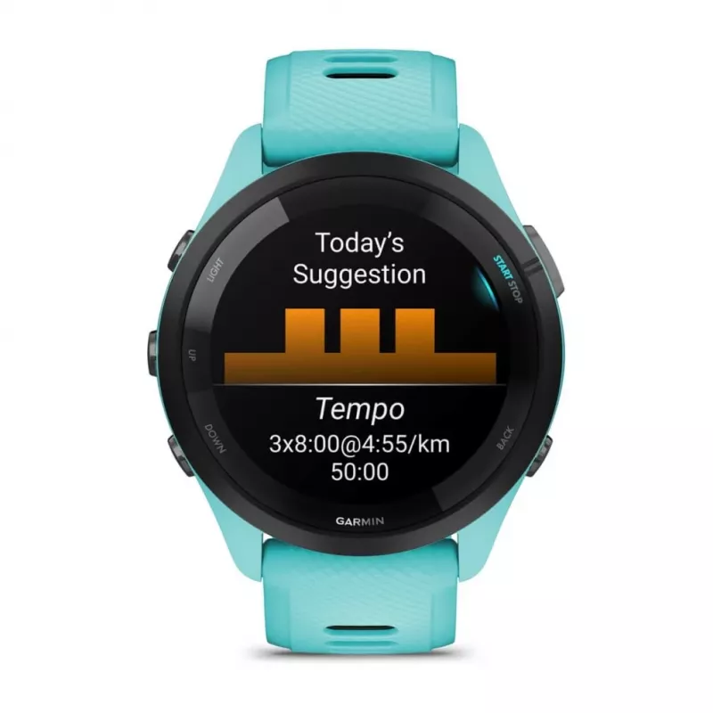 Garmin Forerunner 265 3,3 cm (1,3 polegadas) AMOLED 46 mm digital 416 x 416 píxeis ecrã tátil preto, azul Wi-Fi GPS (satélite)