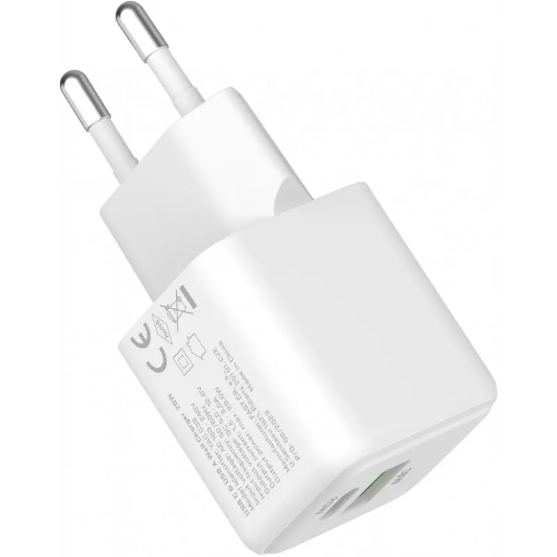 Carregador de rede USB-C/A YENKEE YAC G38 20W 3A Power Delivery (USB‑C e USB‑A)