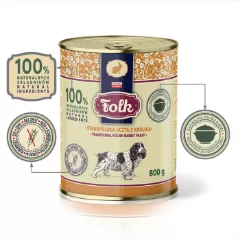 FOLK tradicional festim polaco de coelho - comida húmida para cães - 800g