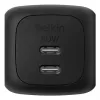 Carregador rápido AC de interior Belkin WCH019kqBK — 2× USB‑C, preto, proteção OVP/OC/OT/SC