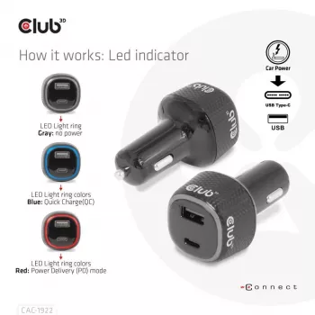 Carregador de automóvel para notebook/portátil CLUB3D 63 Watt, automóvel, isqueiro, 24 V, preto