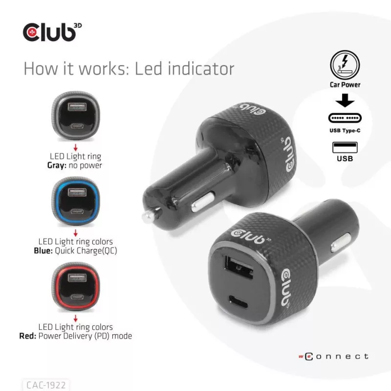 Carregador de automóvel para notebook/portátil CLUB3D 63 Watt, automóvel, isqueiro, 24 V, preto