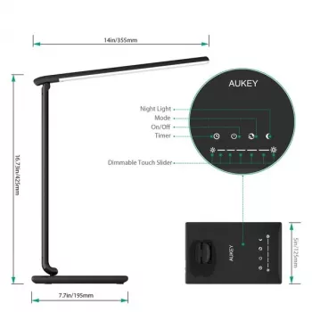 Candeeiro de secretária LED Aukey LT-T10 12W 3000–6500K — temperatura de cor ajustável, preto