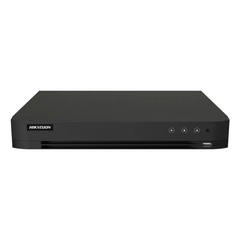 DVR Hikvision Pro Series 8 canais 5 MP 1U H.265 AcuSense, 8 entradas, Gigabit Ethernet, disco 12 TB, 12 V, 24 W