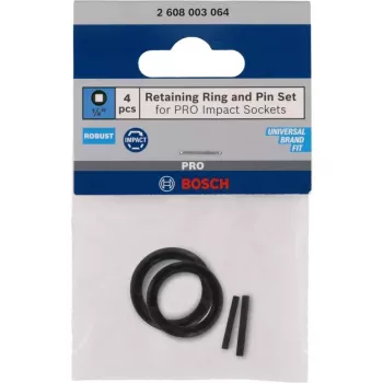 Conjunto anel de retenção e pino, para chave de caixa de impacto PRO 1/4, fixação preta, 4 peças
