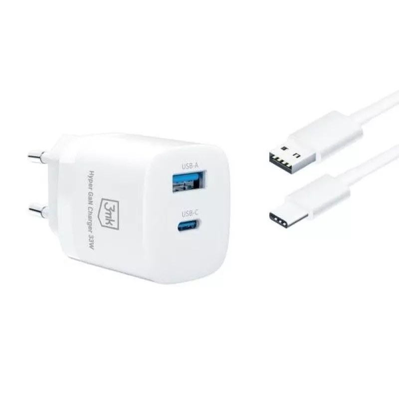 Carregador 33W GaN PD 1xUSB-A+1xUSB-A