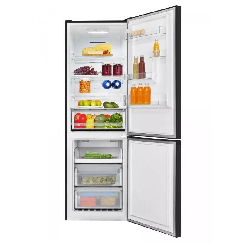 Amica FK3506D.2F(E) combinado, congelador em baixo, 226 l frigorífico + 96 l congelador, Total No Frost, classe energética E, preto