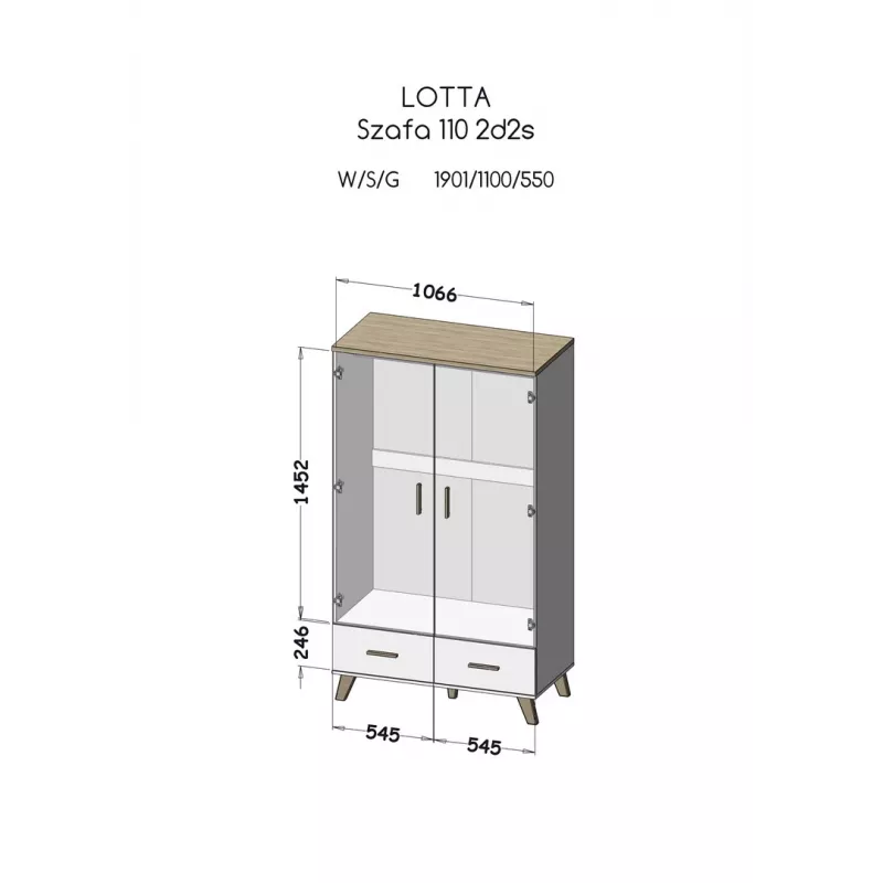 Cama Meble LOTTA 2D2D roupeiro, carvalho Wotan + preto mate