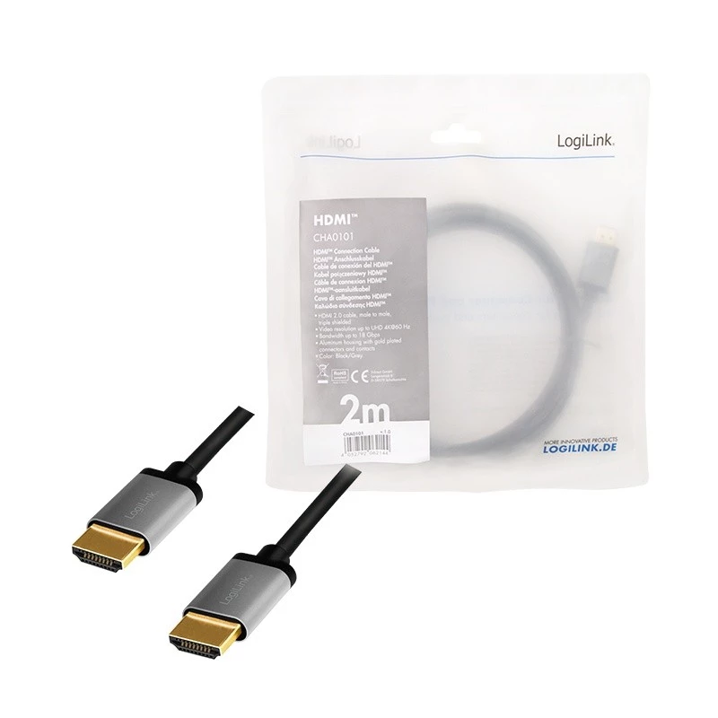 Cabo LogiLink CHA0101 HDMI-AV preto-cinzento 2m HDMI para HDMI macho