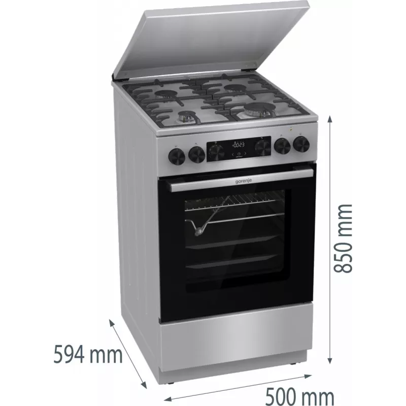 Gorenje GKS5C71XF fogão independente com forno prateado