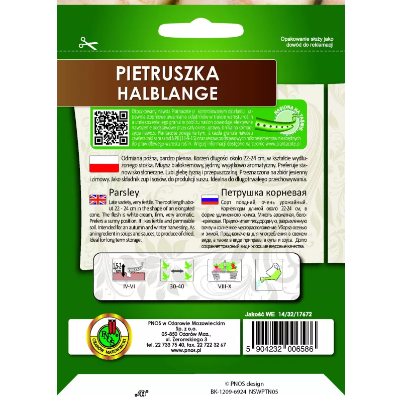 PNOS salsa de raiz Halblange sementes em fita, 6 m