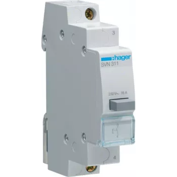 Hager SVN311. Corrente nominal: 16 A. Código de proteção internacional (IP): IP20. Largura: 17,5 mm, Altura: 83 mm (SVN311)