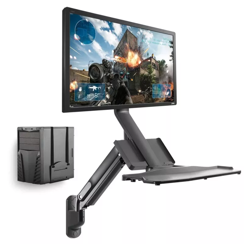 Estação de trabalho de montagem na parede MACLEAN MC-838 com mola a gás para monitor, teclado e PC