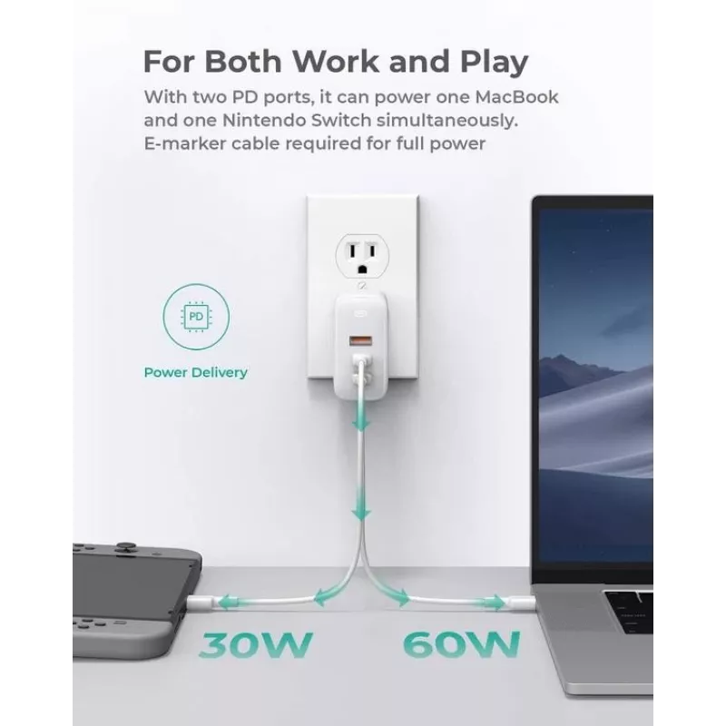 Carregador de parede ultrarrápido AUKEY PA-B6S branco Omni a Mix GaN