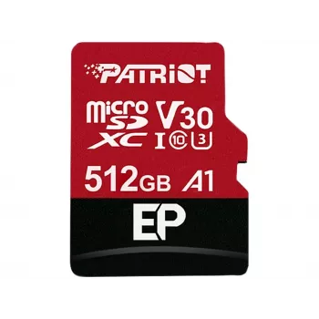 Cartão de memória MicroSDXC PATRIOT 512 GB UHS‑I U3 V30 Class 10, velocidade de leitura até 90 MB/s, adaptador incluído