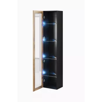 Vitrina Cama Meble VIGO 180 montagem na parede vitrina de vidro 1800×400×300 mm preto/carvalho Wotan