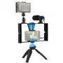 Kit de blogger com iluminação LED, tripé, suporte para telemóvel e microfone