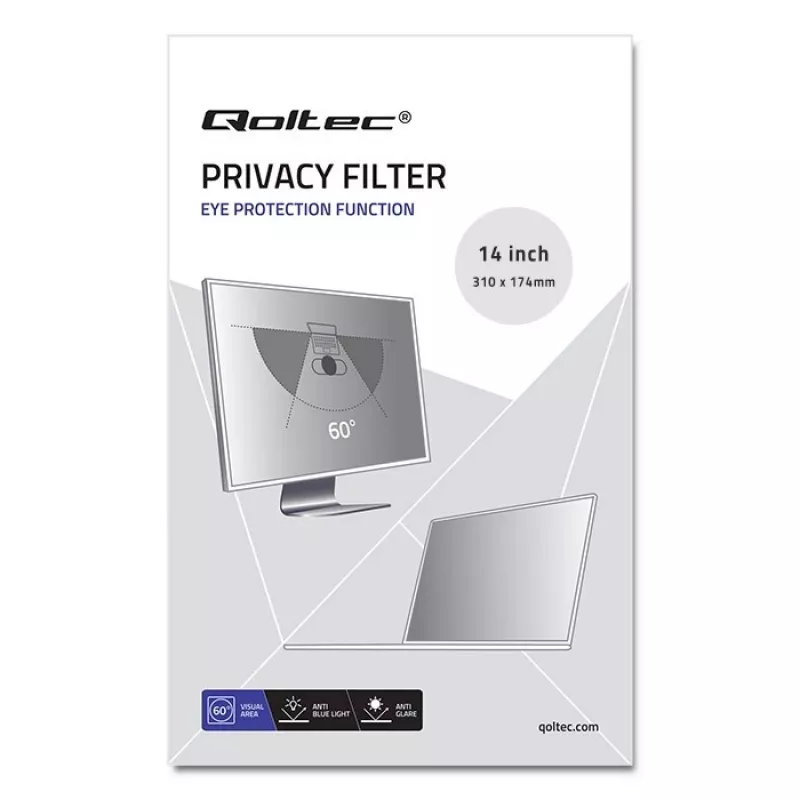 Qoltec 51051 filtro de privacidade RGPD para portátil, 14 polegadas, 16:9