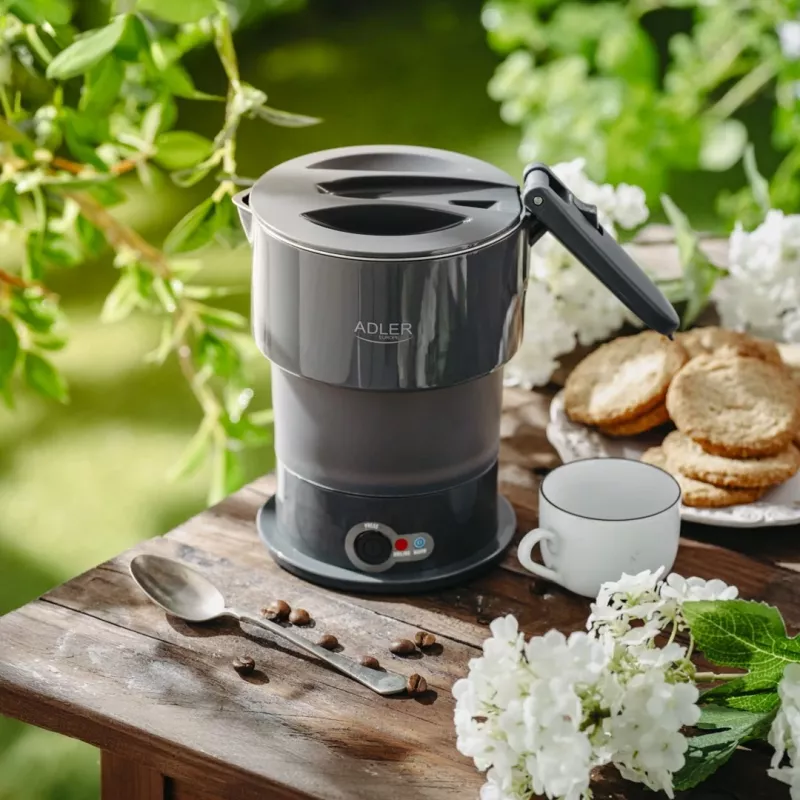 Chaleira elétrica Adler AD 1377G, capacidade 0,6 L, 600 W, cinzento, plástico/silicone/aço inoxidável