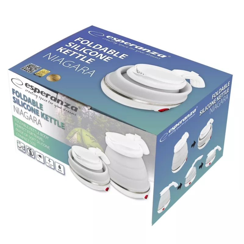 Chaleira elétrica ESPERANZA EKK023 — 0,5 l, 750 W, branco, aço inoxidável e plástico