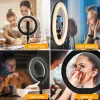 Maclean MCE610 10 12W anel de luz LED com tripé e disparador Bluetooth, 3 cores, 10 níveis de brilho, brilho ajustável de 10% a 100%, 160 LED, suporte para smartphone, luz de iluminação